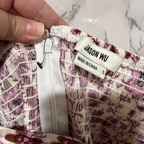 Jason Wu Ivory A-Line Dress with Pink & Brown Floral Pattern - Picture 3 of 7